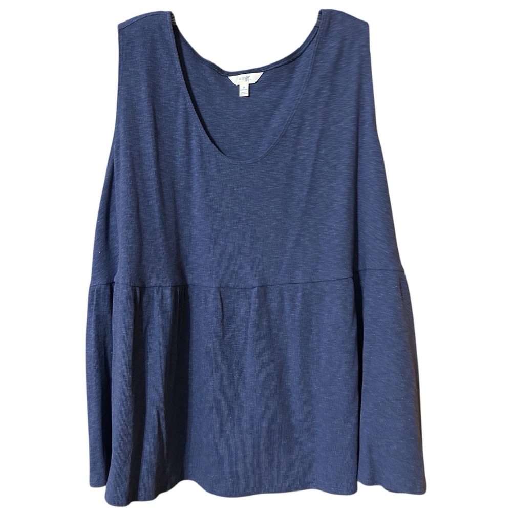 terra &‎ sky Women's Knit Peplum Sleeveless Tank Top Blue Size 3X (24W-26W)